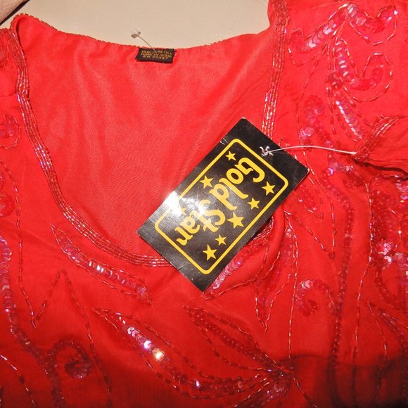 100% SILK SEQUIN BEADED BOHO COCKTAIL PARTY TOP M - Picture 9 of 14